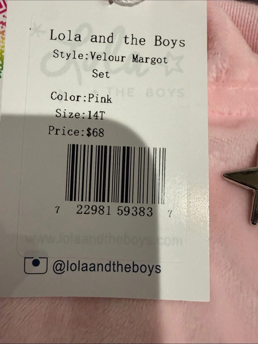 NWT Lola + The Boys Velour Margot Set Pink | Girls Size 14 | New With Tags